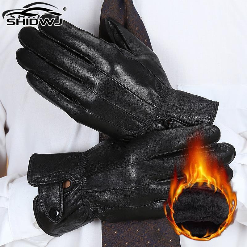 Leather Driving Glove - 男性用PUレザータクティカルグローブ、防水ミトン、ブラックグローブ、アウトドアスポーツ、運転、暖かく保つ、冬、秋、1ペア