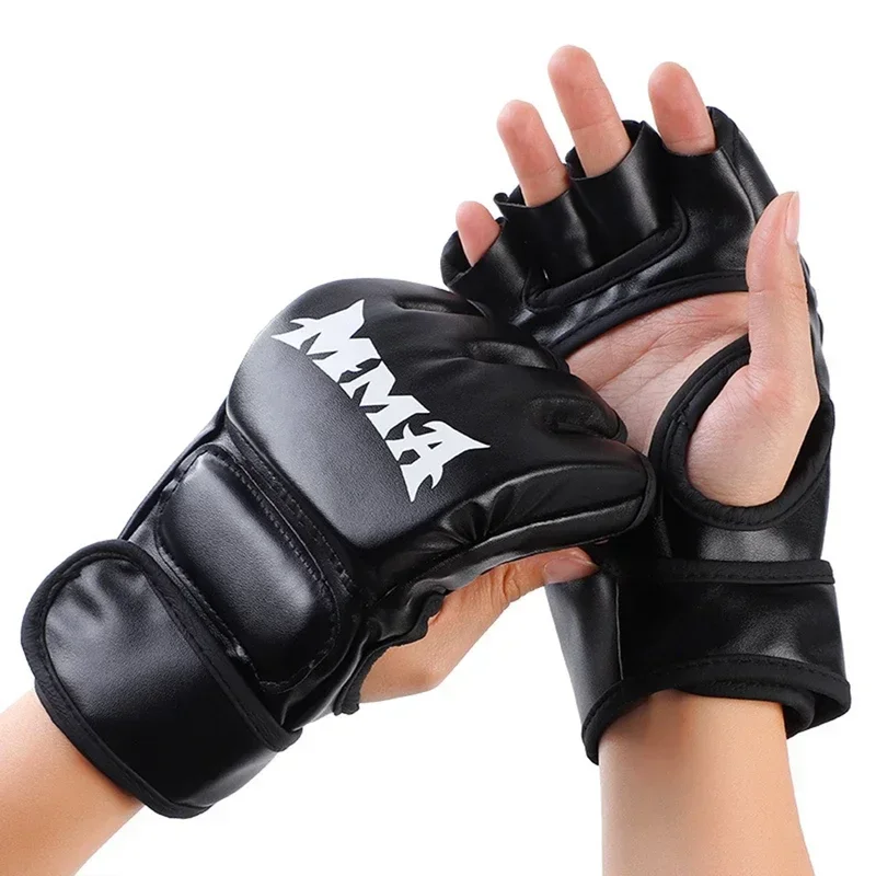 Motorcycle Glove Knuckle - プロボクシングトレーニンググローブ ハーフフィンガー レザークッション 大人用 サンダボクシング UFCトレーニング