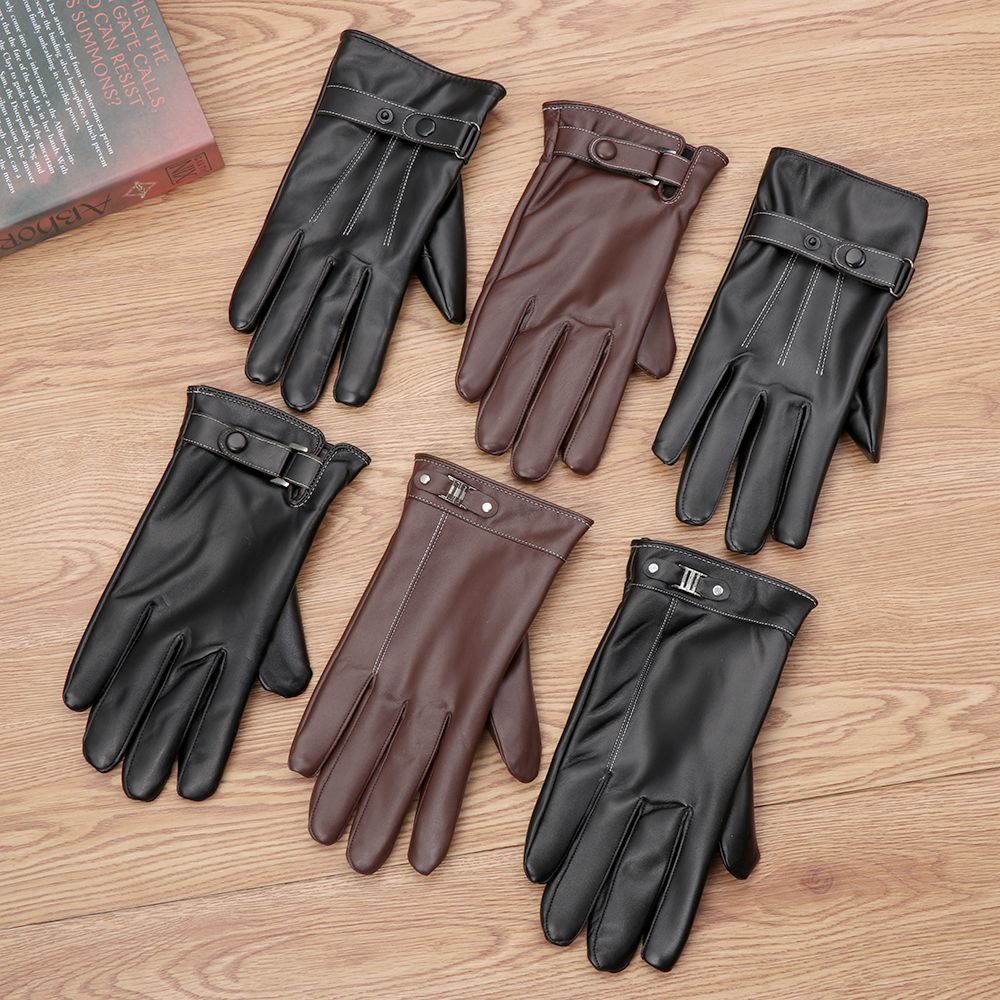 Leather Driving Glove - メンズフリースサーマルレザーグローブ、ウォーム、タッチスクリーン、防風、防水、フルフィンガー、ブラック、運転