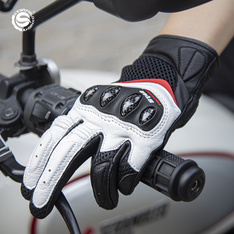 Motorcycle Glove Knuckle - スターフィールドナイト女性用オートバイグローブ山羊革製通気性タッチスクリーン対応ハードナックルフルフィンガーライディンググローブ