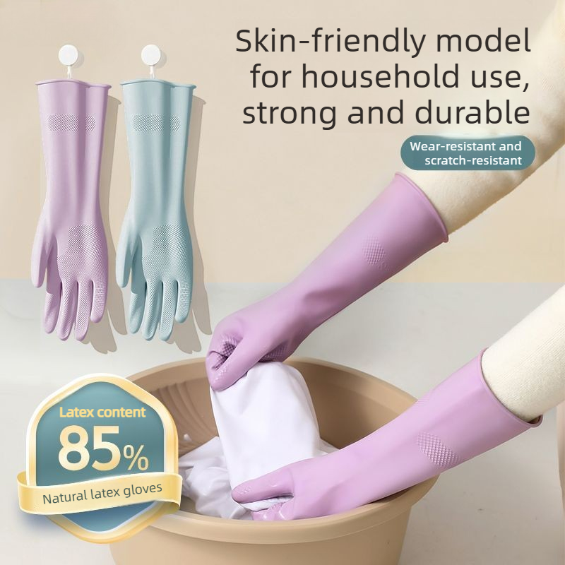Dish Glove Rubber - ラテックス食器洗い用手袋、綿ライナーと滑り止めグリップ付き、耐水性再利用可能なゴム手袋、キッチン、バスルームの掃除用