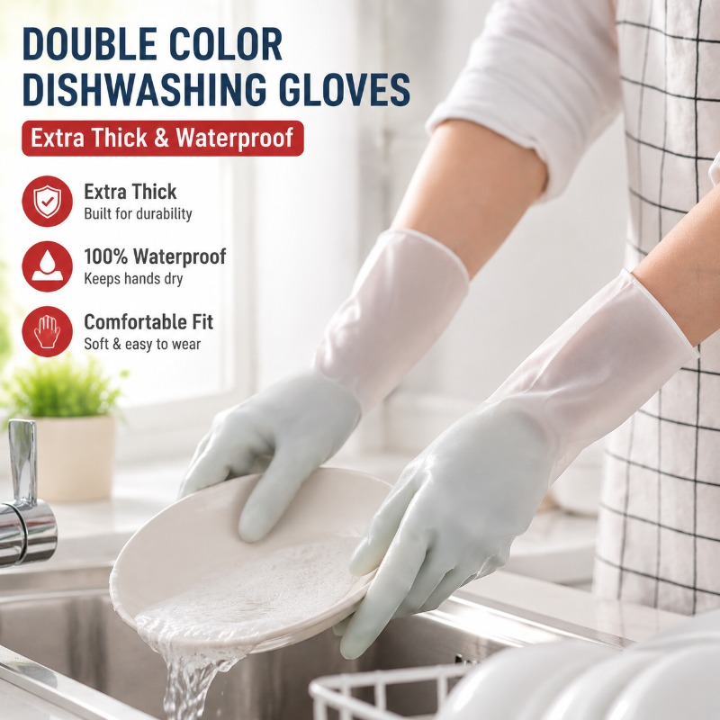 Dish Glove Rubber - PVC二重カラー食器洗い用手袋 特厚防水ゴム製キッチン掃除用手袋（食器洗い・洗濯用）