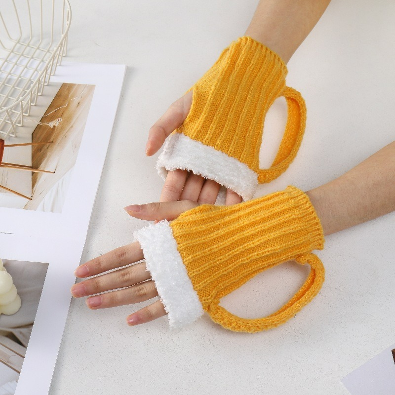 Winter Glove Insulated - カラフルな断熱ミッドチューブグローブ1組 - 秋と冬用のビールカップ型ハーフフィンガーグローブ、男女兼用、快適なデザイン、白い袖口、アウトドア活動に最適、冬用手袋、女性用手袋