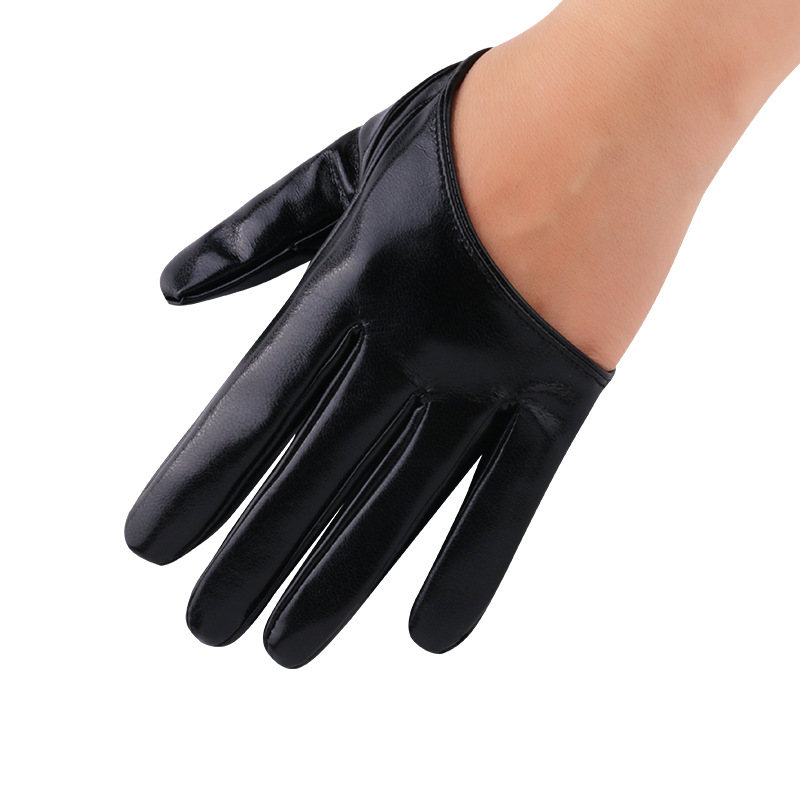 Leather Driving Glove - 1 ペアファッション女性タイトなフルフィンガー手袋模造 Pu レザーセクシーなハーフパーム手袋パーティーパフォーマンス黒ショートミトン