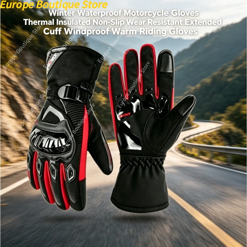 Winter Glove Insulated - 防水防風ノンスリップ冬用オートバイグローブ断熱耐摩耗性拡張カフライディングギア男性用
