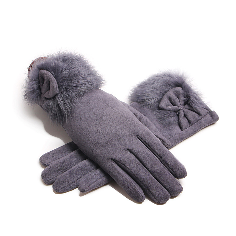 Leather Driving Glove - 冬の女性のスエードレザーぬいぐるみ手首ミトン女性厚いプラス豪華な防風暖かいタッチスクリーン駆動手袋J22