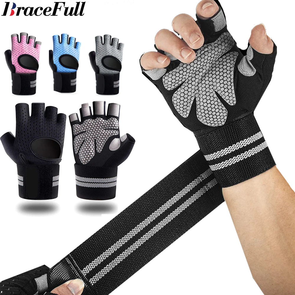 Workout Glove Gym - 1 ペアハーフフィンガージムフィットネスグローブリストラップサポート付き男性女性クロスフィットワークアウトパワーウェイトリフティング機器