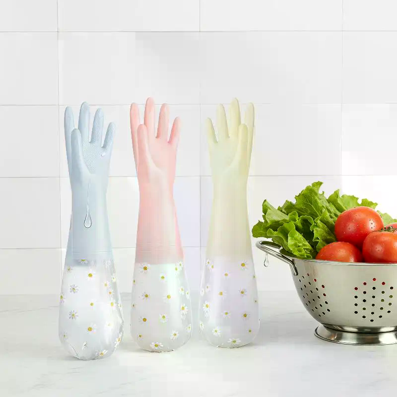 花柄の家庭用ラテックス防水クリーニング手袋：キッチン食器洗い - Rubber Glove Cleaning のレビューと価格