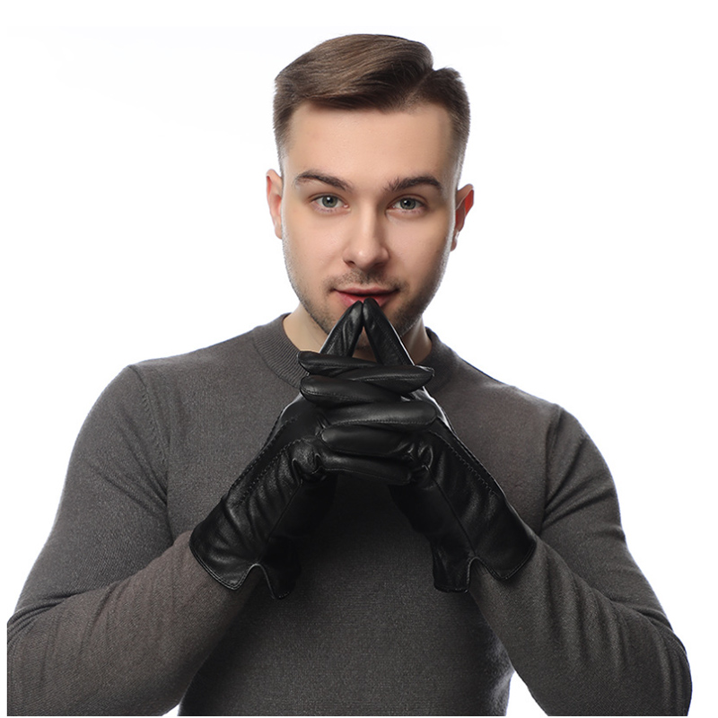 冬の本物のシープスキンレザー手袋男性暖かいウール裏地フルフィ - Wool Glove Lined のレビューと価格