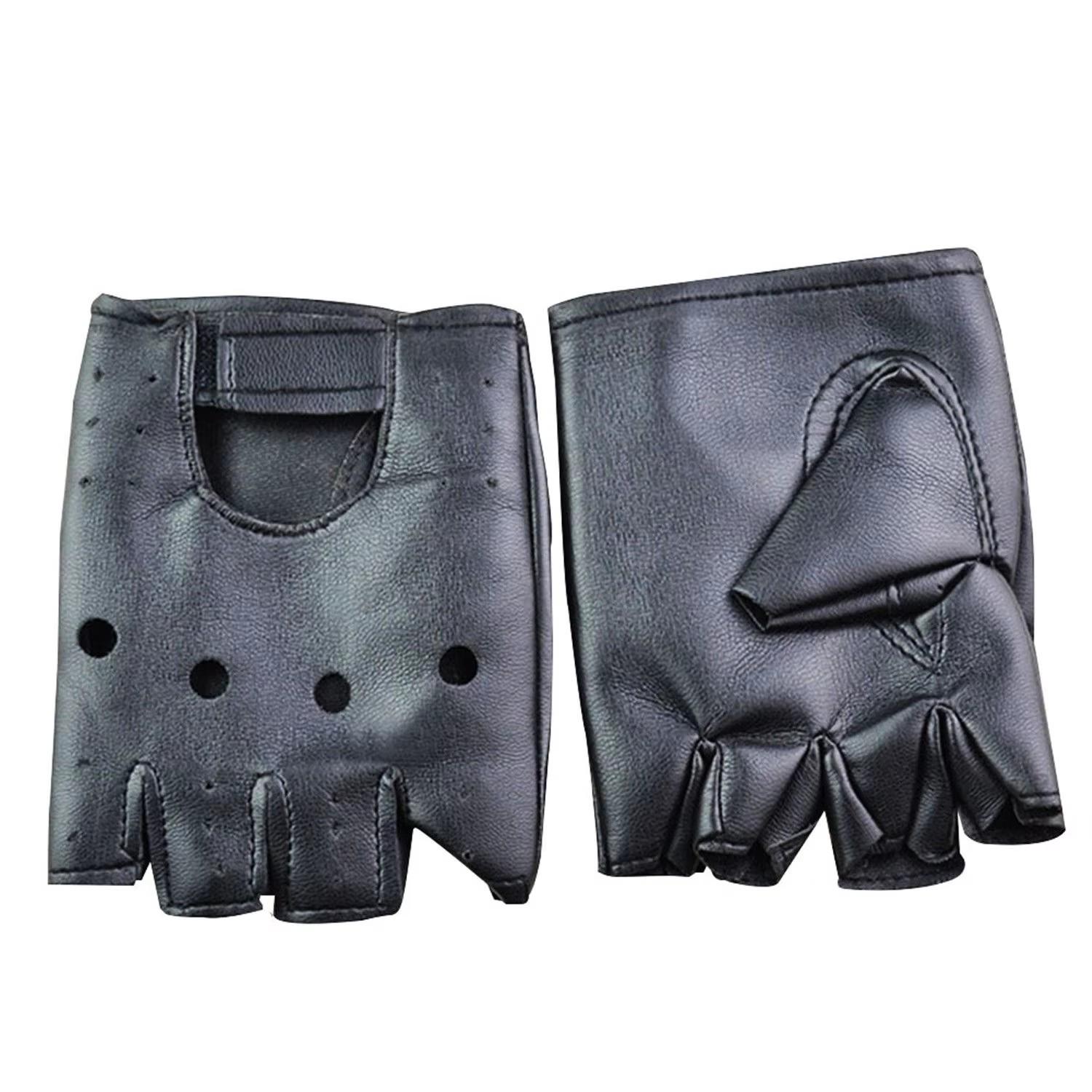 男性ユニセックス人工皮革ハーフフィンガーグローブ演劇パンクヒ - Leather Driving Glove のレビューと価格