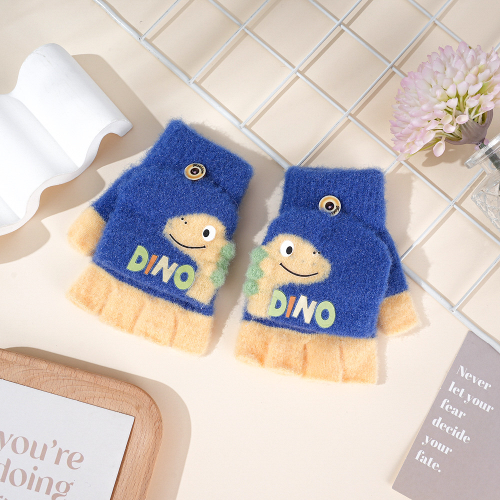 冬用ニットのかわいい恐竜柄幼稚園用ハーフフィンガーフラップ付 - Winter Glove Insulated のレビューと価格