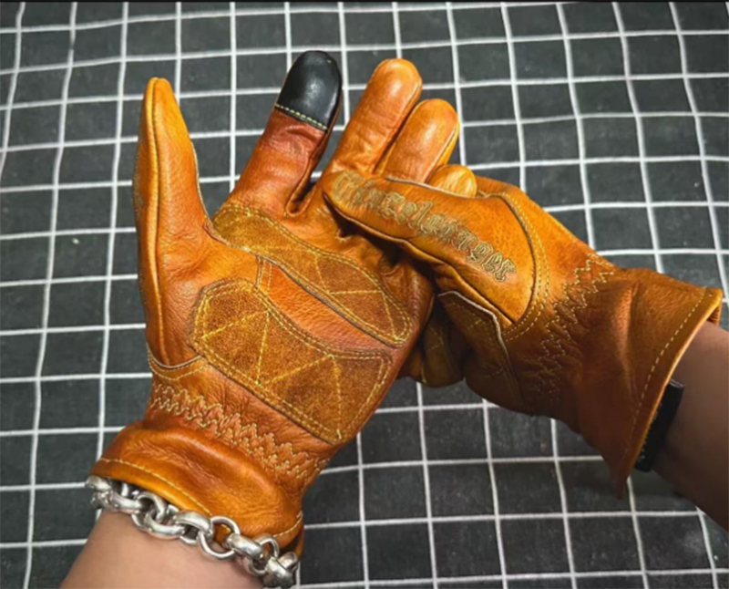 レトロなオートバイの手袋,本革,手作り,フルフィンガー,タッ - Motorcycle Glove Knuckle のレビューと価格